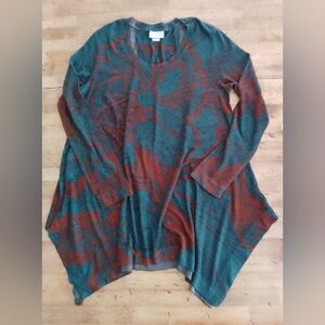 Soft Surroundings Teal and Rust Patterned Blouse Large